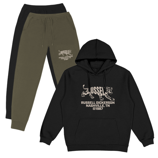 est. 1987 black sweatshirt + choice of sweatpants!