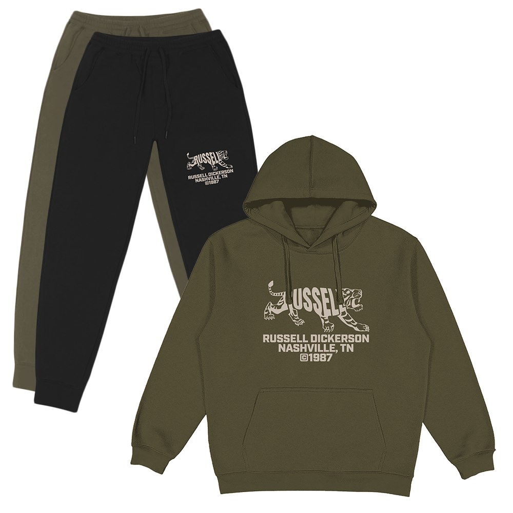 est. 1987 olive green sweatshirt + choice of sweatpants!