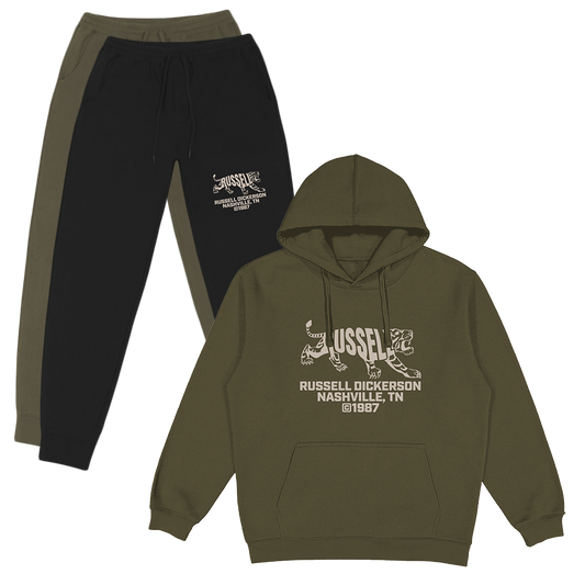 est. 1987 olive green sweatshirt + choice of sweatpants!